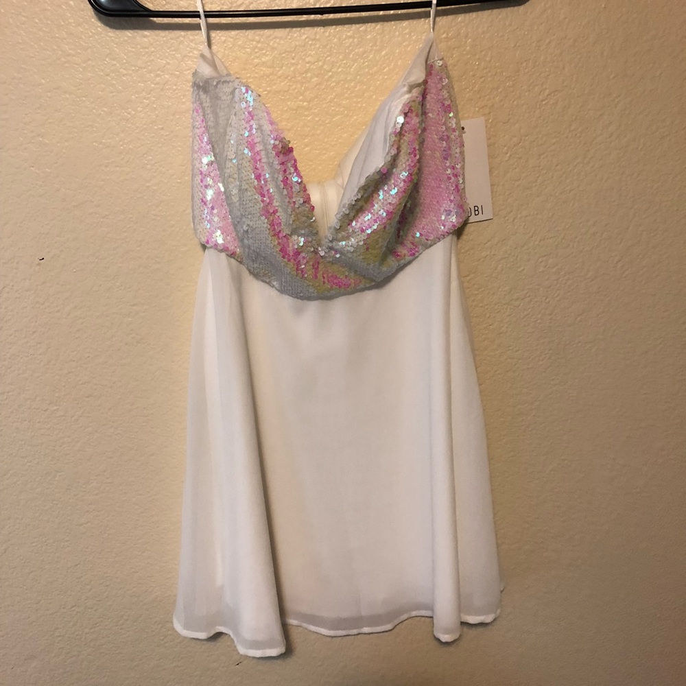 Sequin top, strapless dress